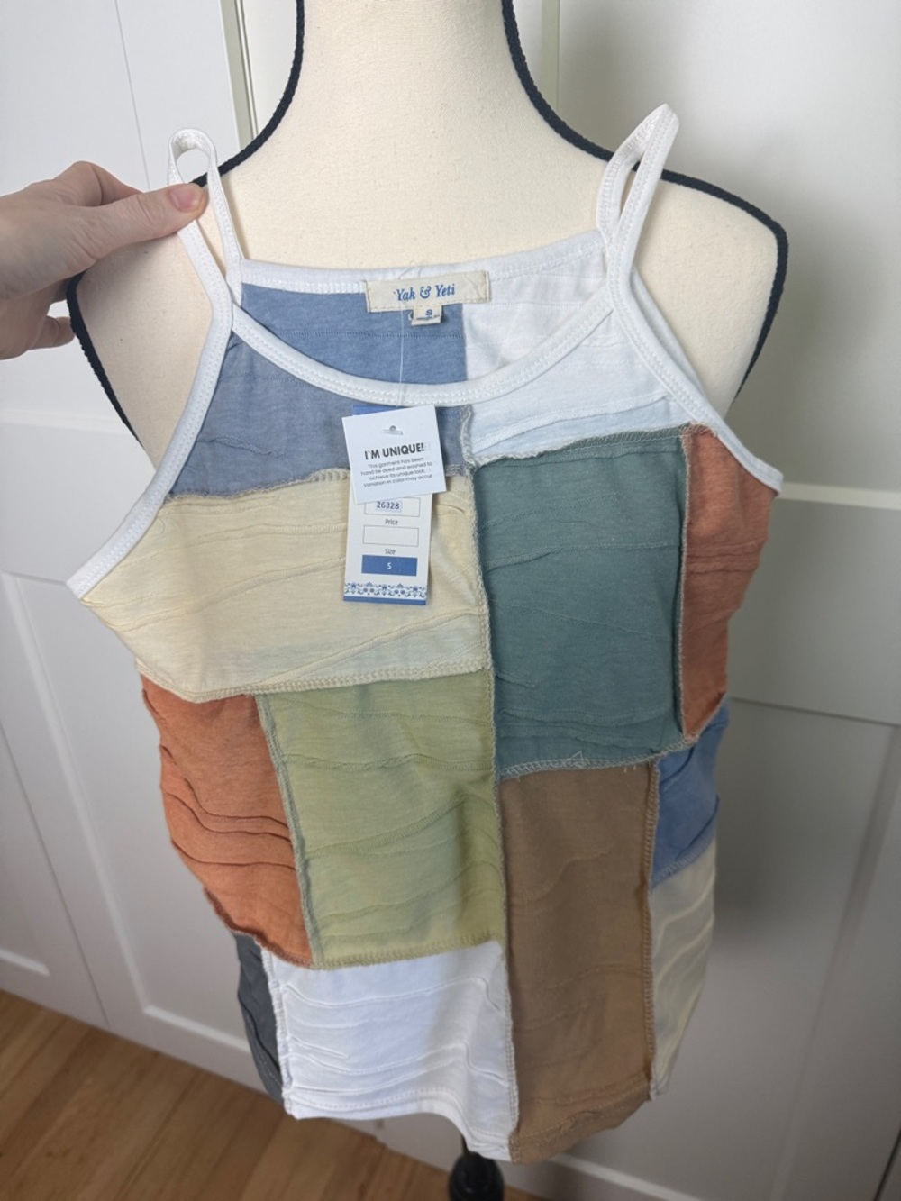 NWT Patchwork Multicolor Spaghetti Strap Tank Top cottage core bohemian small - Picture 6 of 10